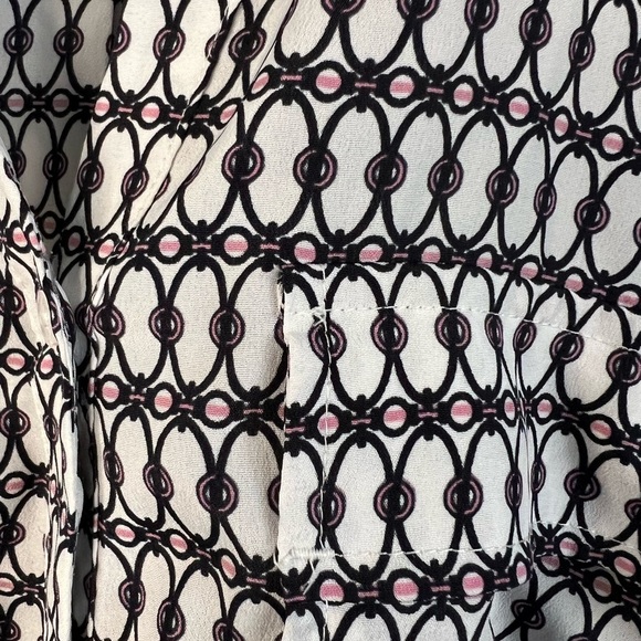 Jones New York long roll tab sleeve front pockets v neck blouse brown pink XL - Picture 3 of 8